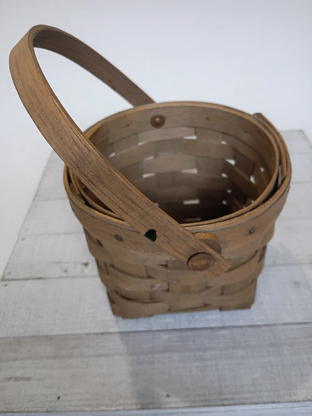 Vintage 1985 Longaberger 5 Inch Measuring Round Basket Swing Handle Signed NSP